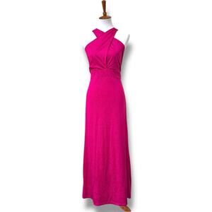 Lovely Grace Sparkle Crisscross Halter Maxi Dress Fuchsia Women's XL Barbiecore